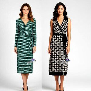 2 Diane Von Furstenberg Green & Brown Wrap Around Dress 2FER ~ NWT ~ Size: XS